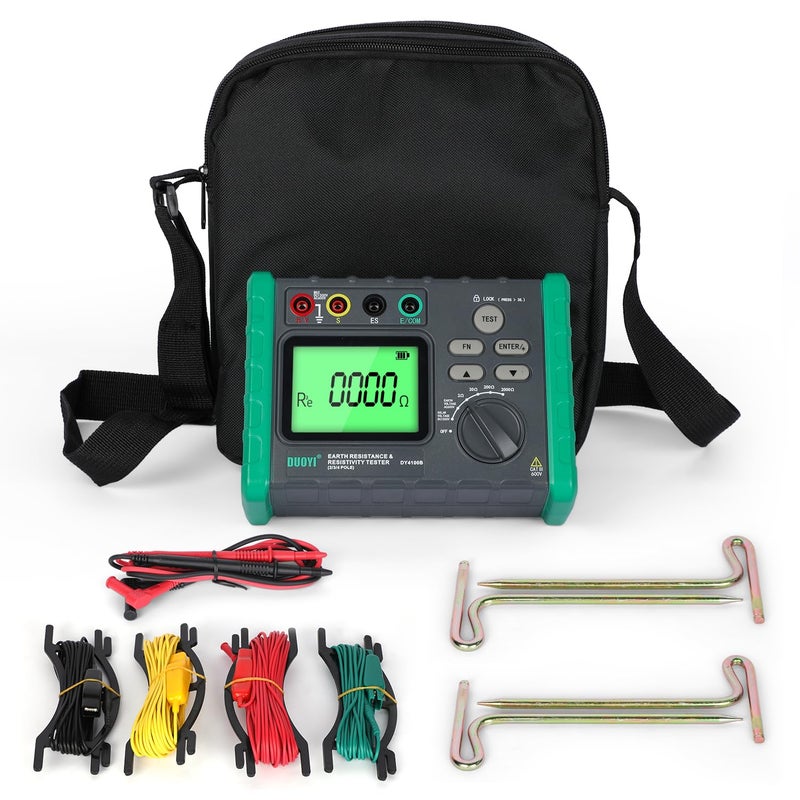 DUOYI Earth Resistance Tester 0.03-2000 ohm Meter,Upgraded Digital Earth Ground Resistance Tester 2/3 Wire Measurement AC/DC Voltage Meter with Batteries,Tool Bag - Image 1
